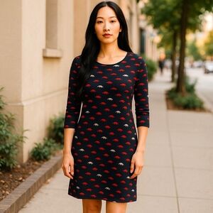 Vivienne Tam Women's Black and Red Fox Print Shift Dress Size 2